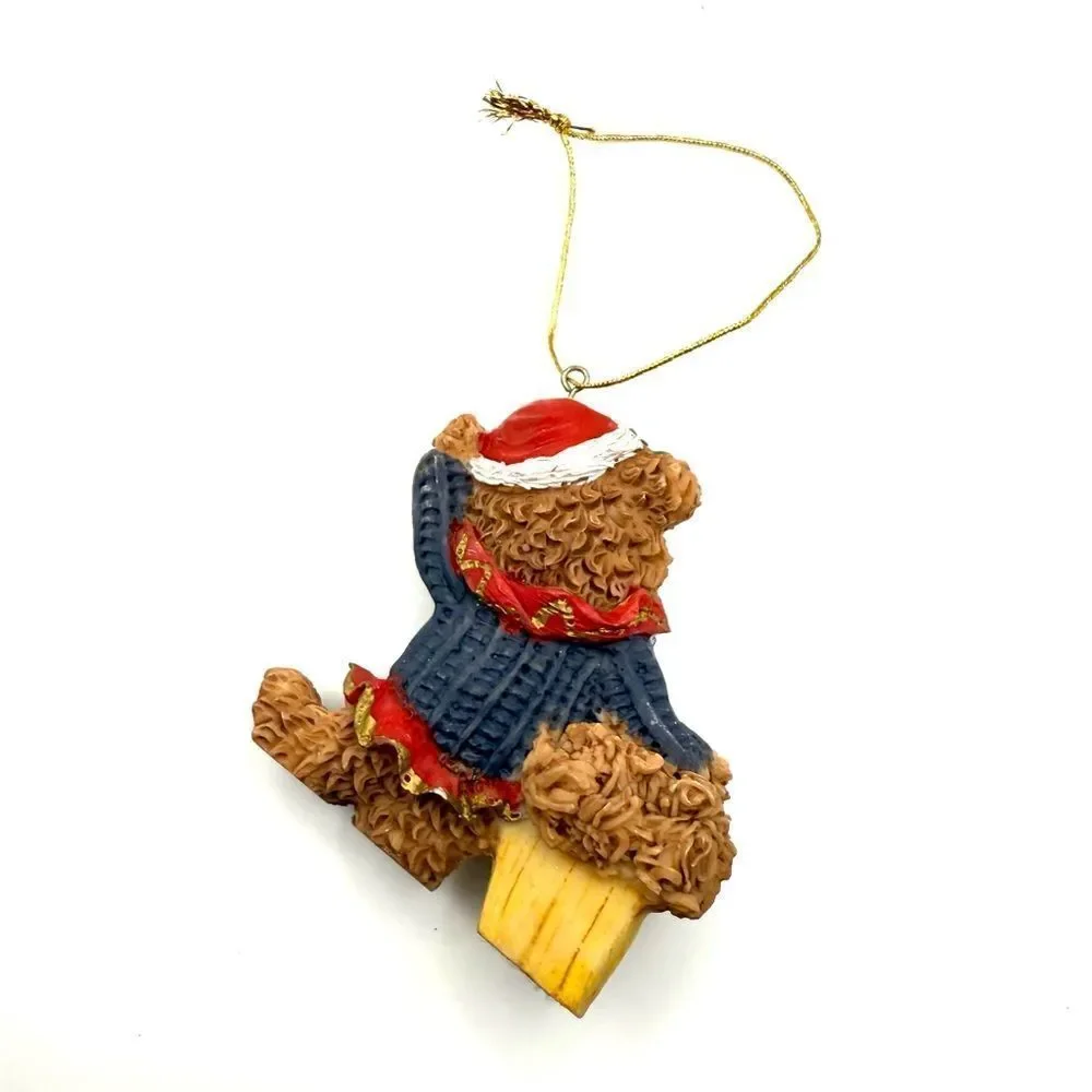 Holiday Bear Ornament Resin Unmarked